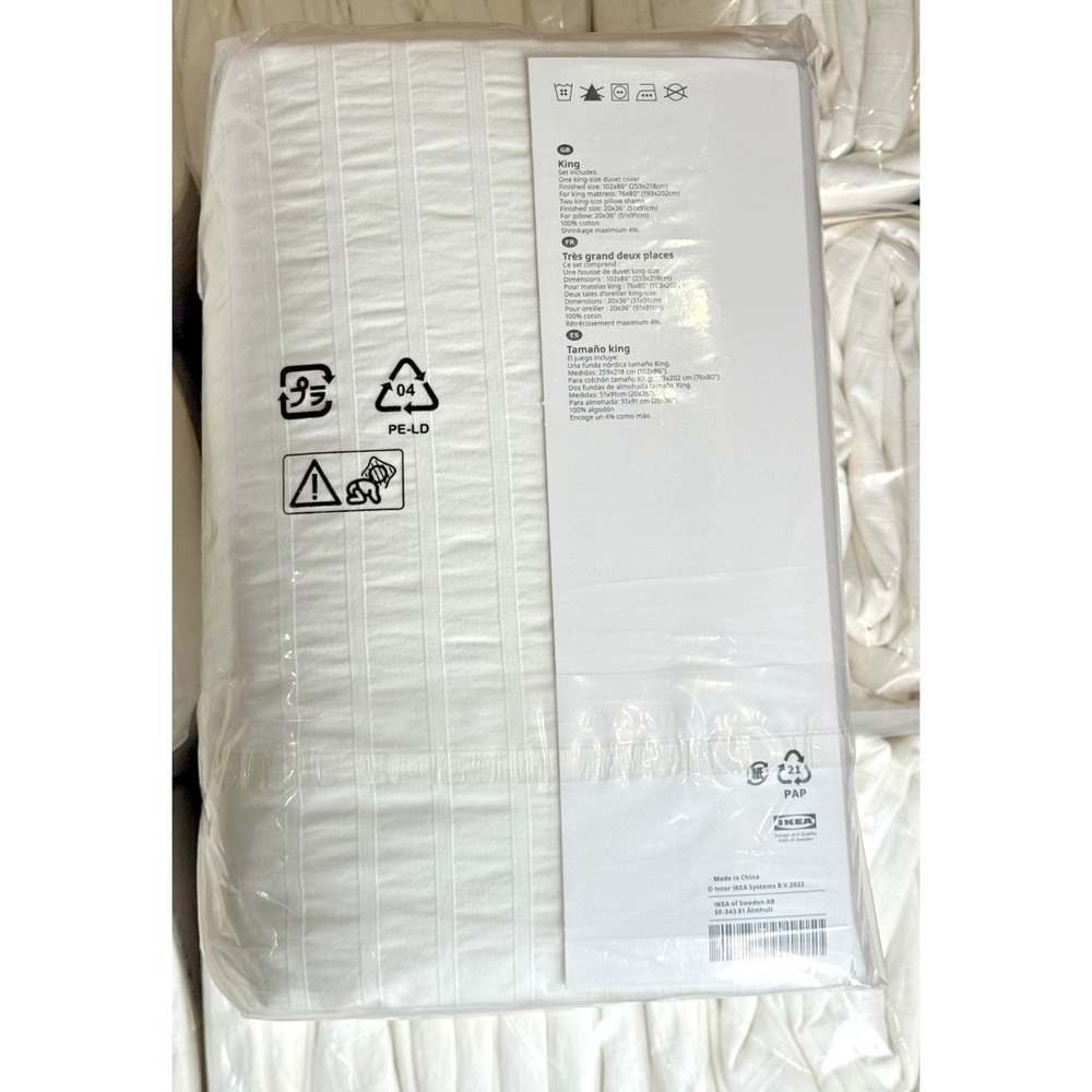 Ikea OFELIA VASS King Duvet Cover w/ Pillowcases Dobby Woven Bed Set White New - Picture 2 of 7